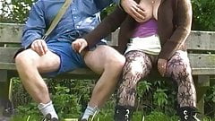 bench, public handjob by the canal