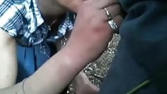 Cum on face to blond mature slut in the public park