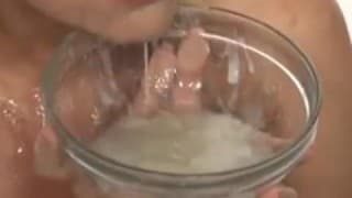 Swallowing a huge amount of cum