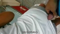 Cum on girl in shorts again