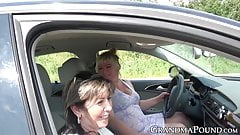 Naughty grandmas fuck young men until cumming in public