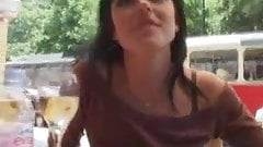 brunette sucks and fucks in a small wood near people