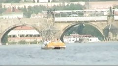 Brunette whore gets hard pussy fucked in public deep