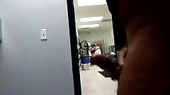 jerkin off to two women doing laundry, one watches cum