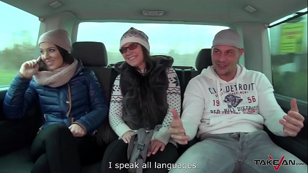 Sexy brunette convinced by dude in van fight to stay after fuck