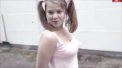 German girl with pigtails takes loads
