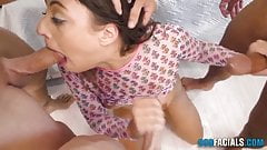 Skank gets messy facials sucking dicks