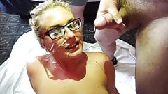 Chubby blonde with glasses bukkake