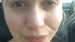 White wife takes cum in mouth while in car