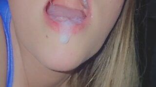 Cumslut swallows two loads and cleans up