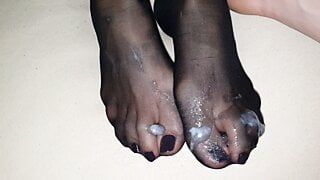 Cum covered her sexy feet