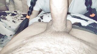 Hot deep throat blowjob from brunette wife