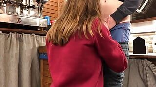 GIRL BARISTA DOES BLOWJOB TO TEEN AT WORK (WITH TALK)