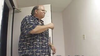 Tranny Frankenstein Tits Sucks Penis in Bathroom Urinal