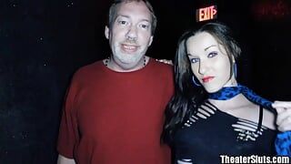 Wild Freckle Southern Slut Sprayed with SPERMATAZOA in Nasty Porno Theater Gangbang