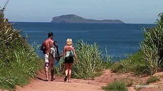 After taking a swim in the ocean the horny blonde got into