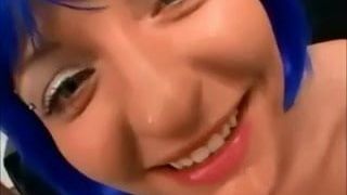 Charming blue haired german bukkake