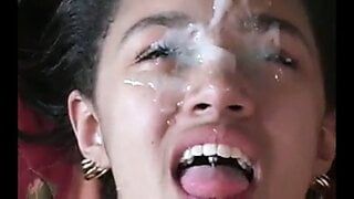 Cute black girl covered in cum